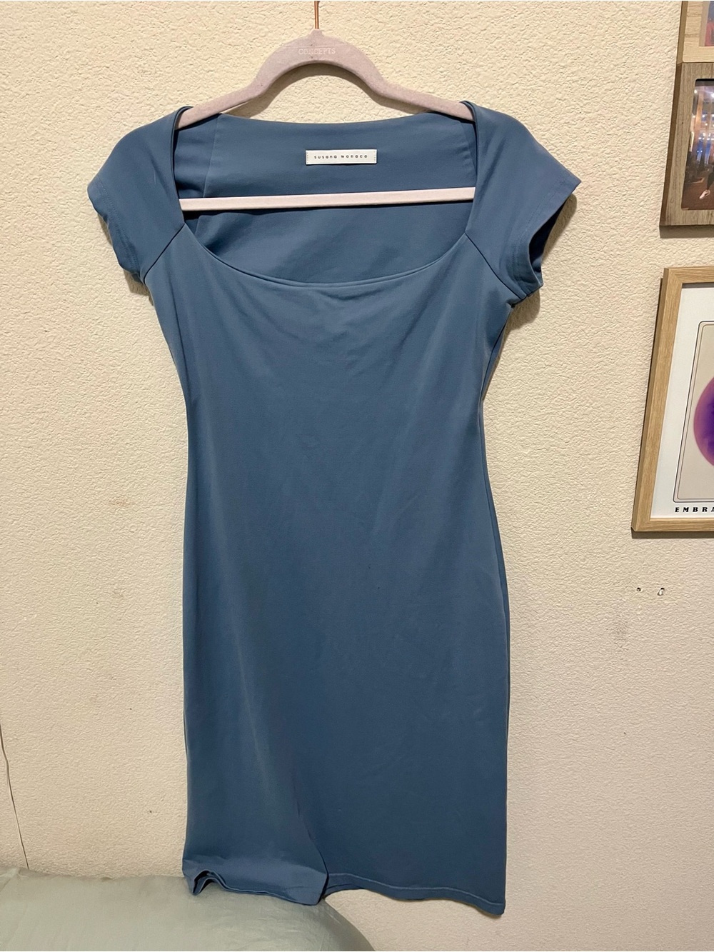 Susana Monaco Slate Blue Square-Neck Midi Dress